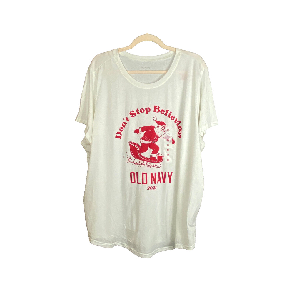 Old Navy Christmas T-Shirt Sz 3X Don't Stop Believing Santa White Red 2021